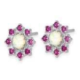 Cheryl M Sterling Silver Rhodium-plated Polished Created Opal and Pink Crystal Flower Post Earrings